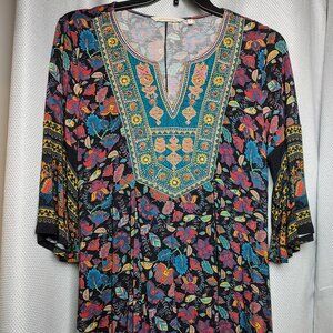 Soft Surroundings Bell Sleeve Tunic with Gold Embroidery and Sequins Size M